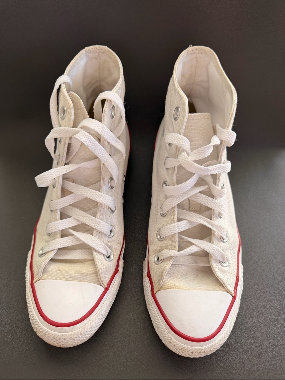Women's High-Top Canvas Sneakers in Off-White with Red Trim